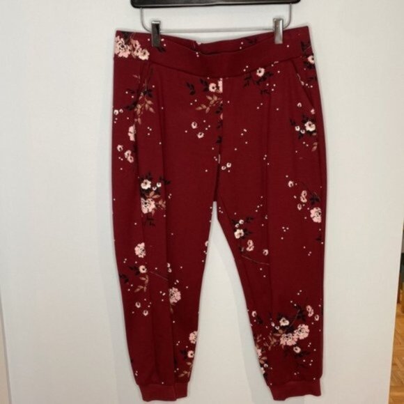 Torrid Women Burgundy All Over Floral Print Trousers Size 00 - Picture 1 of 12